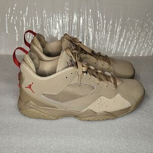 Jordan Tan Athletic Shoes with Red Accents
